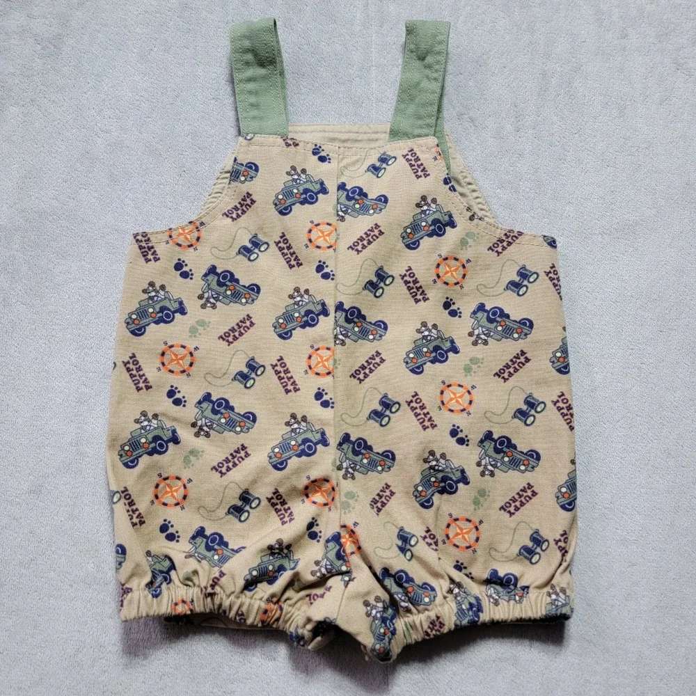 b.t. kids Vintage Puppy Patrol Jeep Shortall Overalls Khaki Green 6-9‎ Months